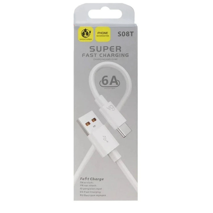 کابل تبدیل USB به USB-C ساساتیری مدل SUPER FAST 6A S08T طول 1 متر