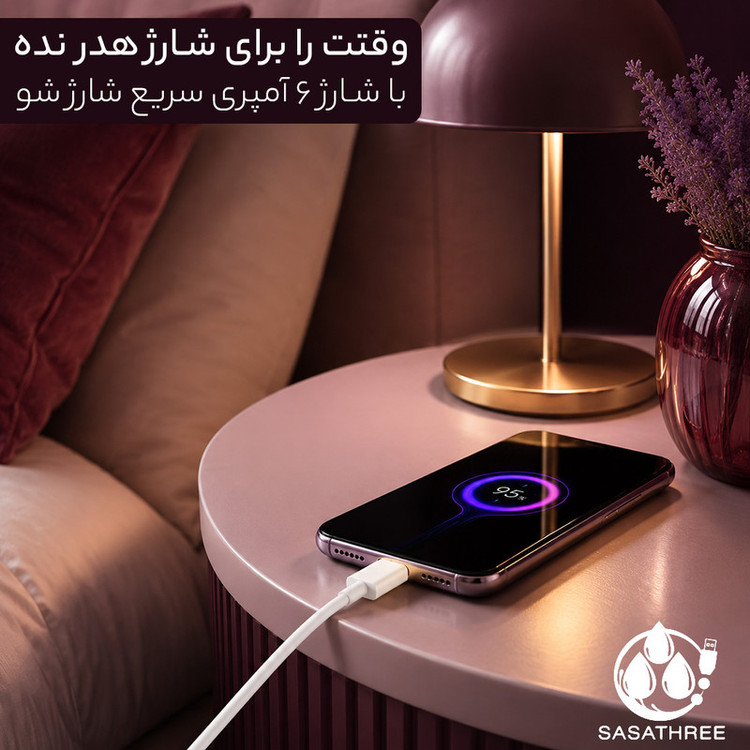 کابل تبدیل USB به USB-C ساساتیری مدل SUPER FAST 6A S08T طول 1 متر