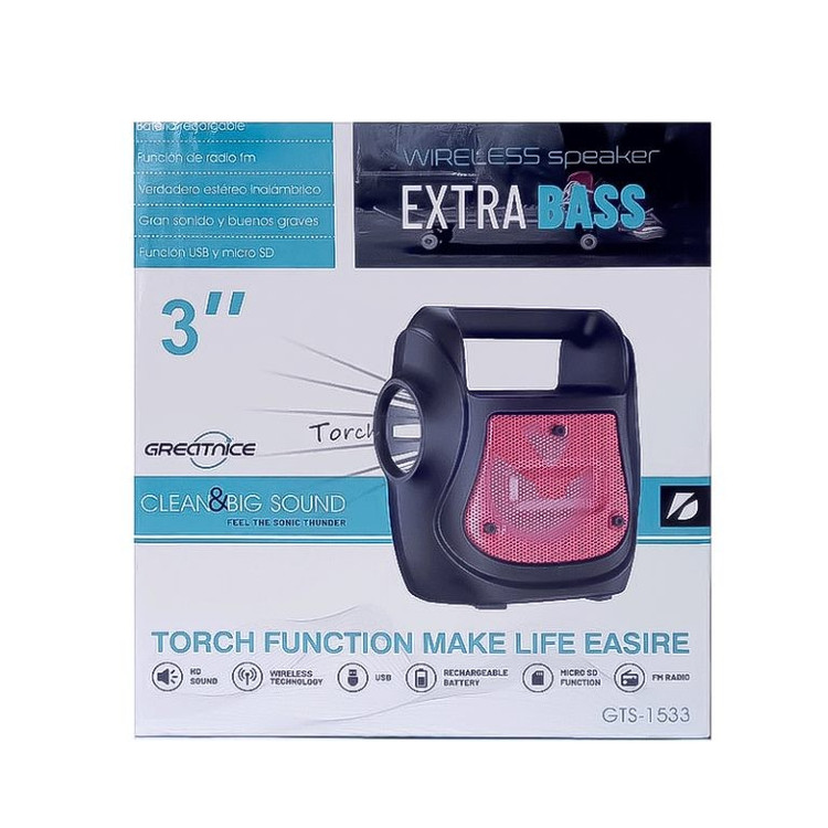 اسپیکر بلوتوث شارژی چراغ قوه دار GTS-1533